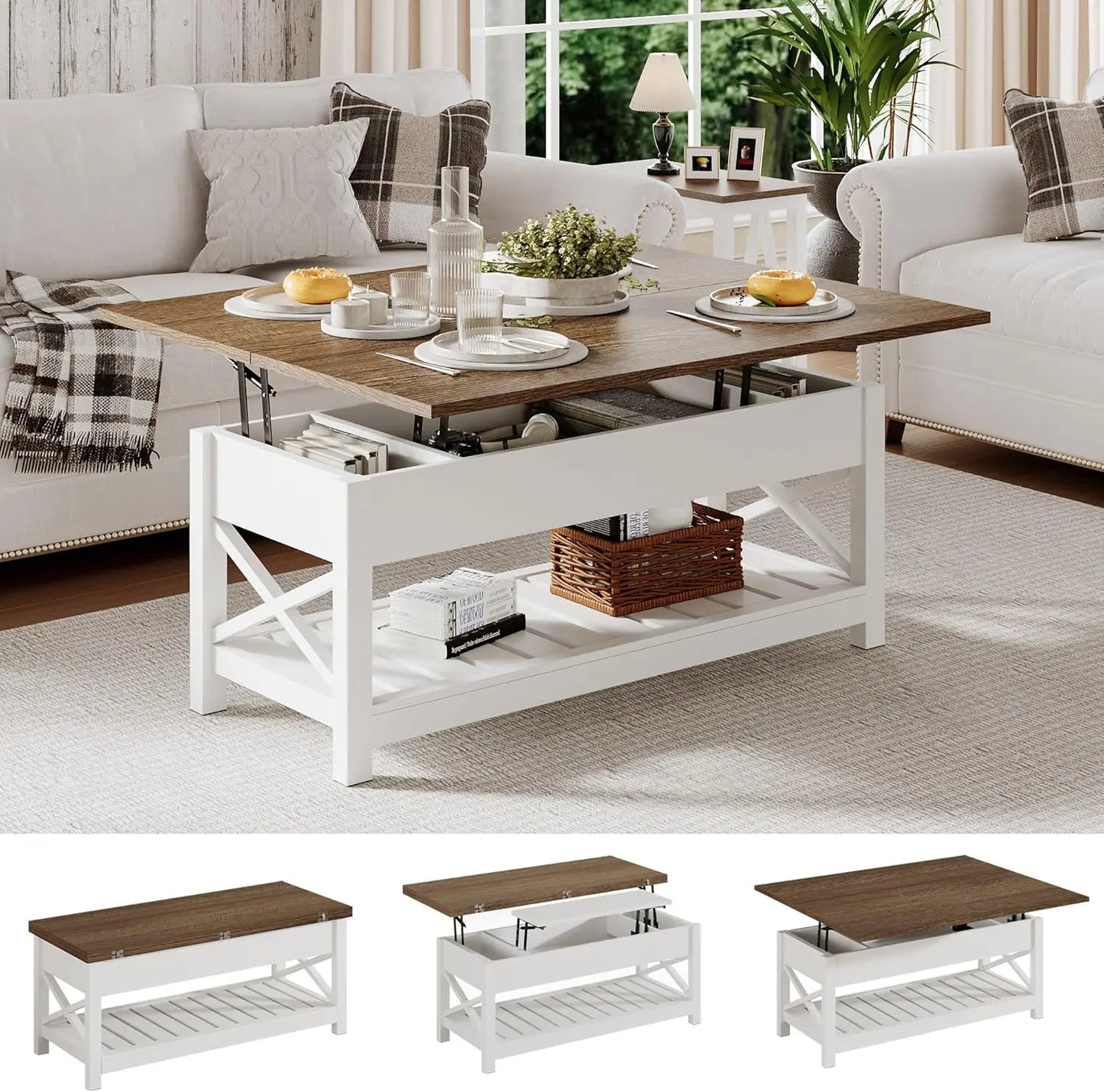 Multi-Function Coffee Table Lift Top Storage Dining Table Modern Style