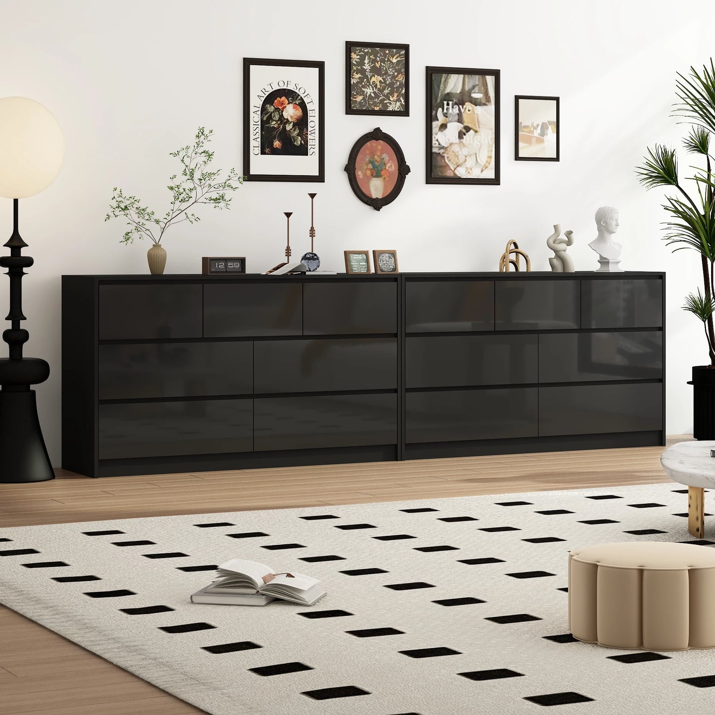 Modern 7 Drawer Dresser Spacious Storage High Gloss Bedroom Furniture
