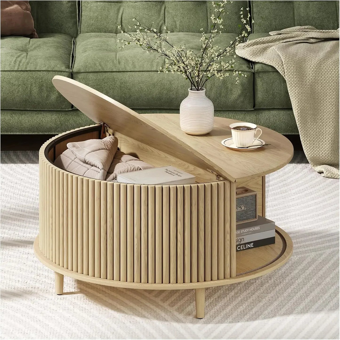 Lift Top Coffee Table with Storage Hidden Compartment Mid Century Modern