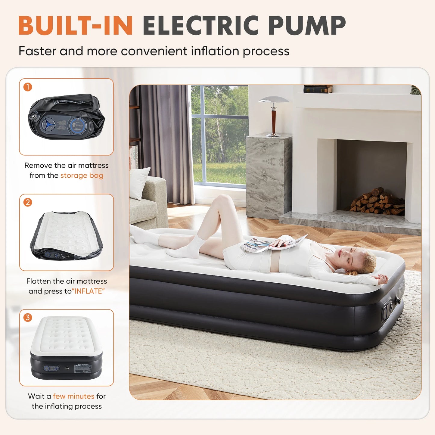 Ljustra Queen Twin Size Air Mattress Double Height Non-Slip 660 lbs
