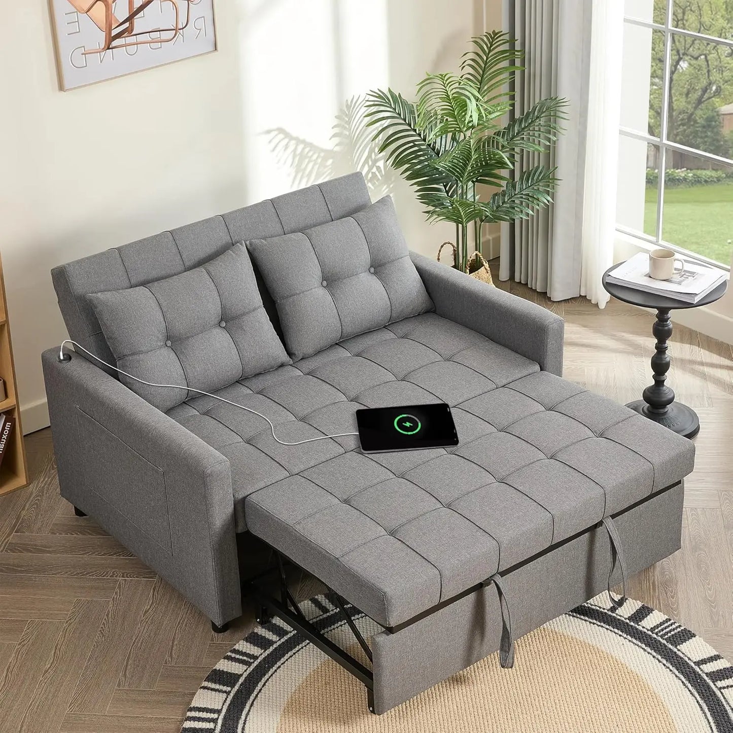 52 Inch Sleeper Sofa Bed Loveseat with Adjustable Backrest and USB Ports