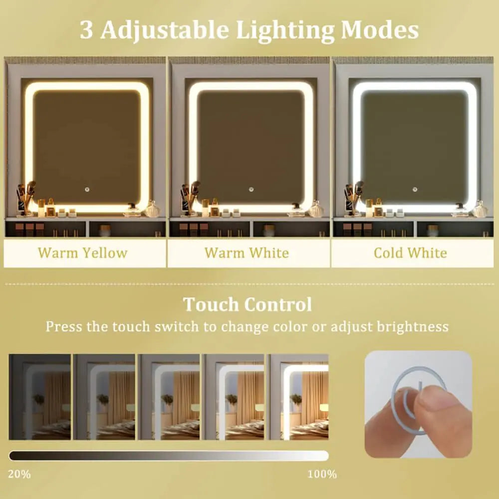 Makeup Vanity Desk Set Lighted Mirror with Stool Dressing Table