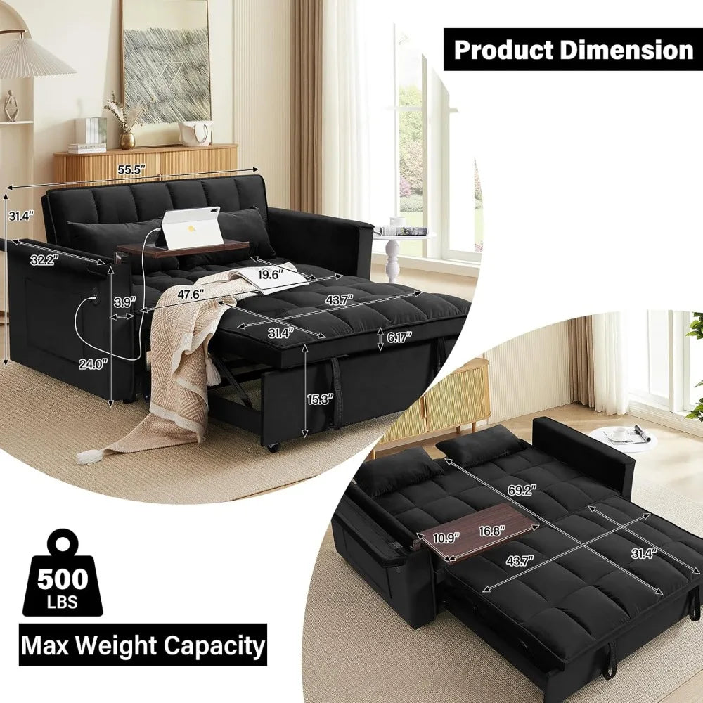 Ljustra 3-in-1 Convertible Sofa Bed Loveseat Sleeper Couch Adjustable Backrest
