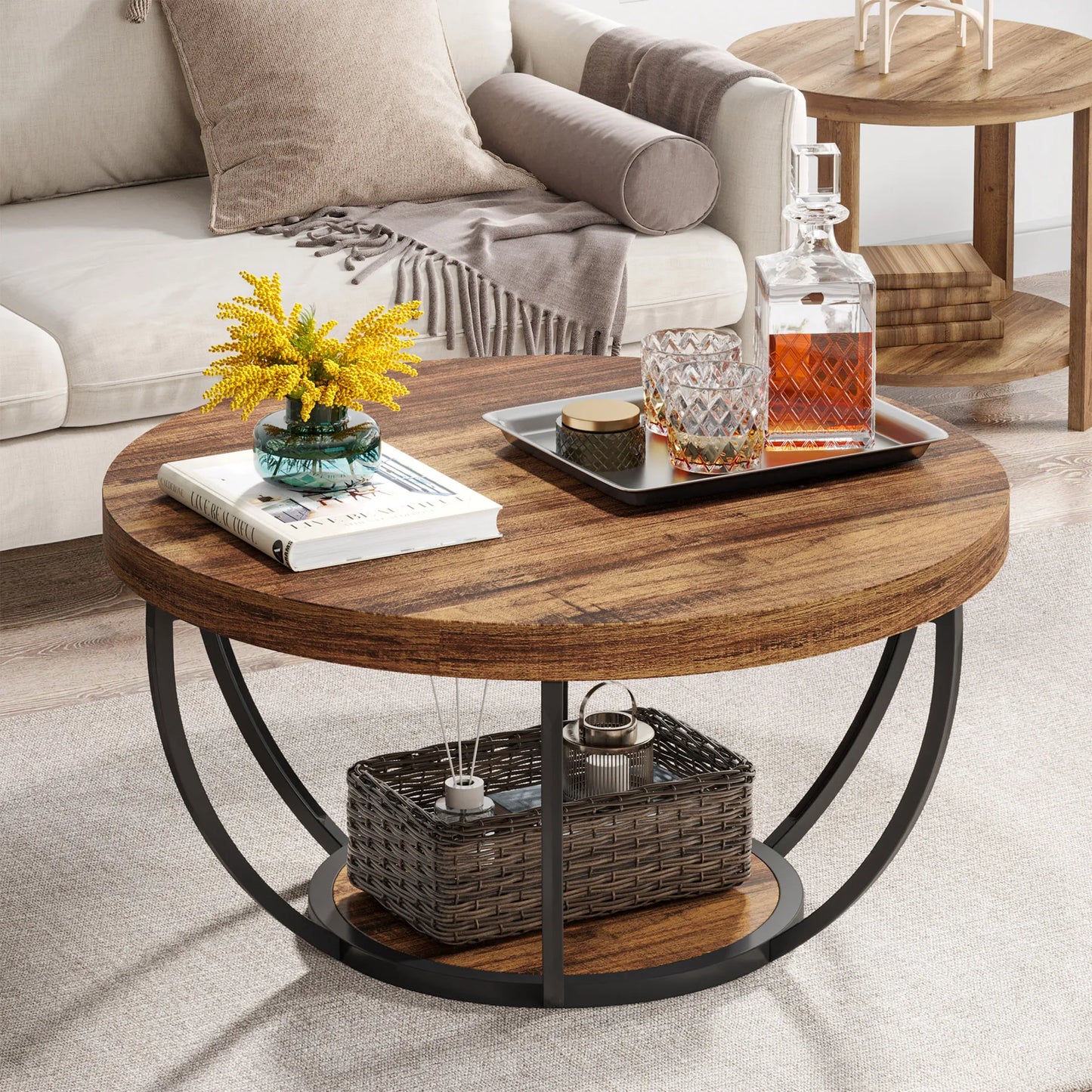 Ljustra Modern Round Coffee Table 31.7 Inch Industrial Design