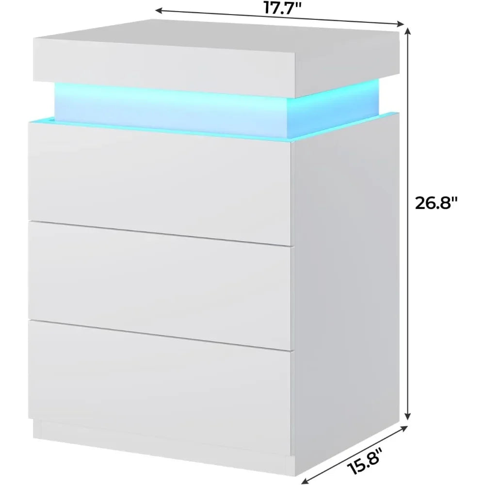 LED Nightstands Set of 2 with Charging Station and RGB Lights Modern