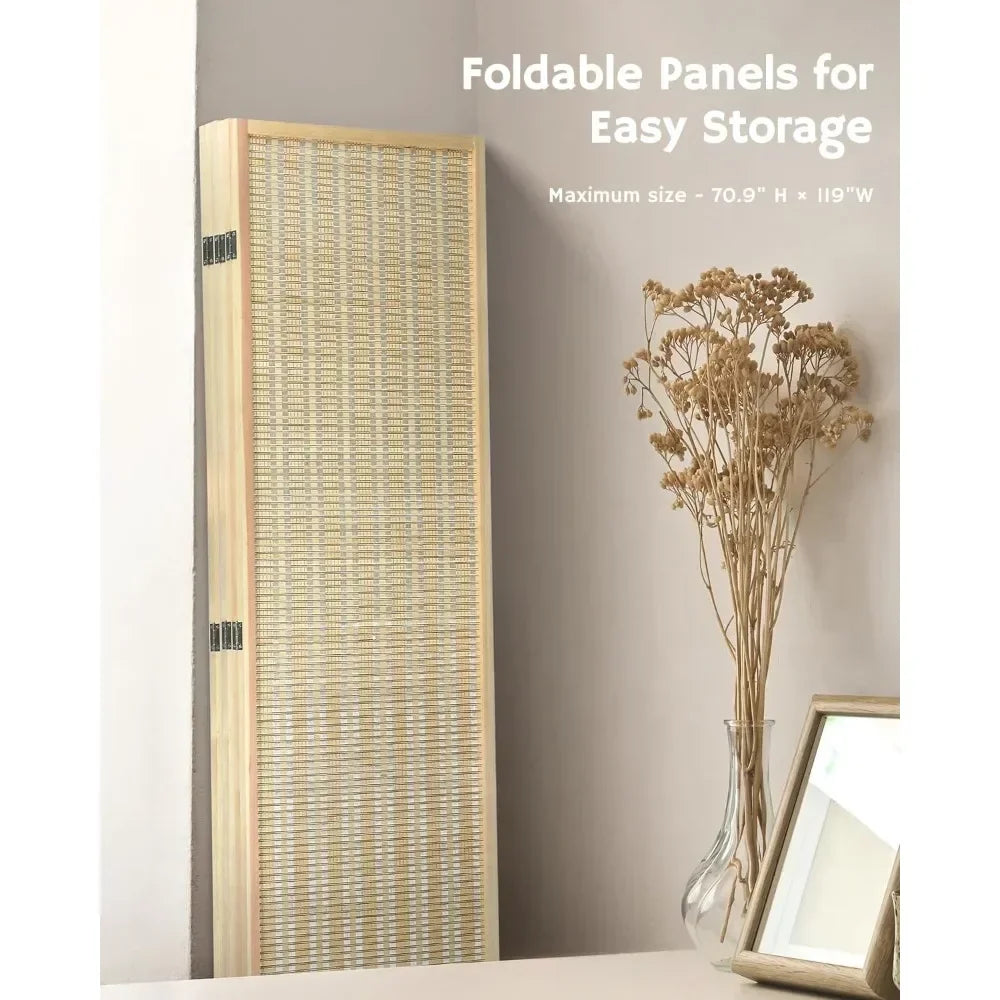 Room Divider Folding Privacy Screen 6 Panel Bamboo Room Partition