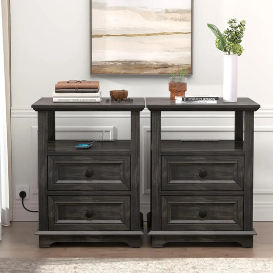 End Table Fast Charging Station Set of 2 24 Inch Tall Sofa Side Table