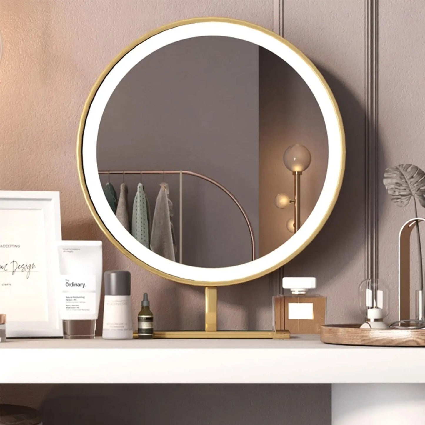 Vanity Desk with LED Lighted Mirror Makeup Table and Storage for Women