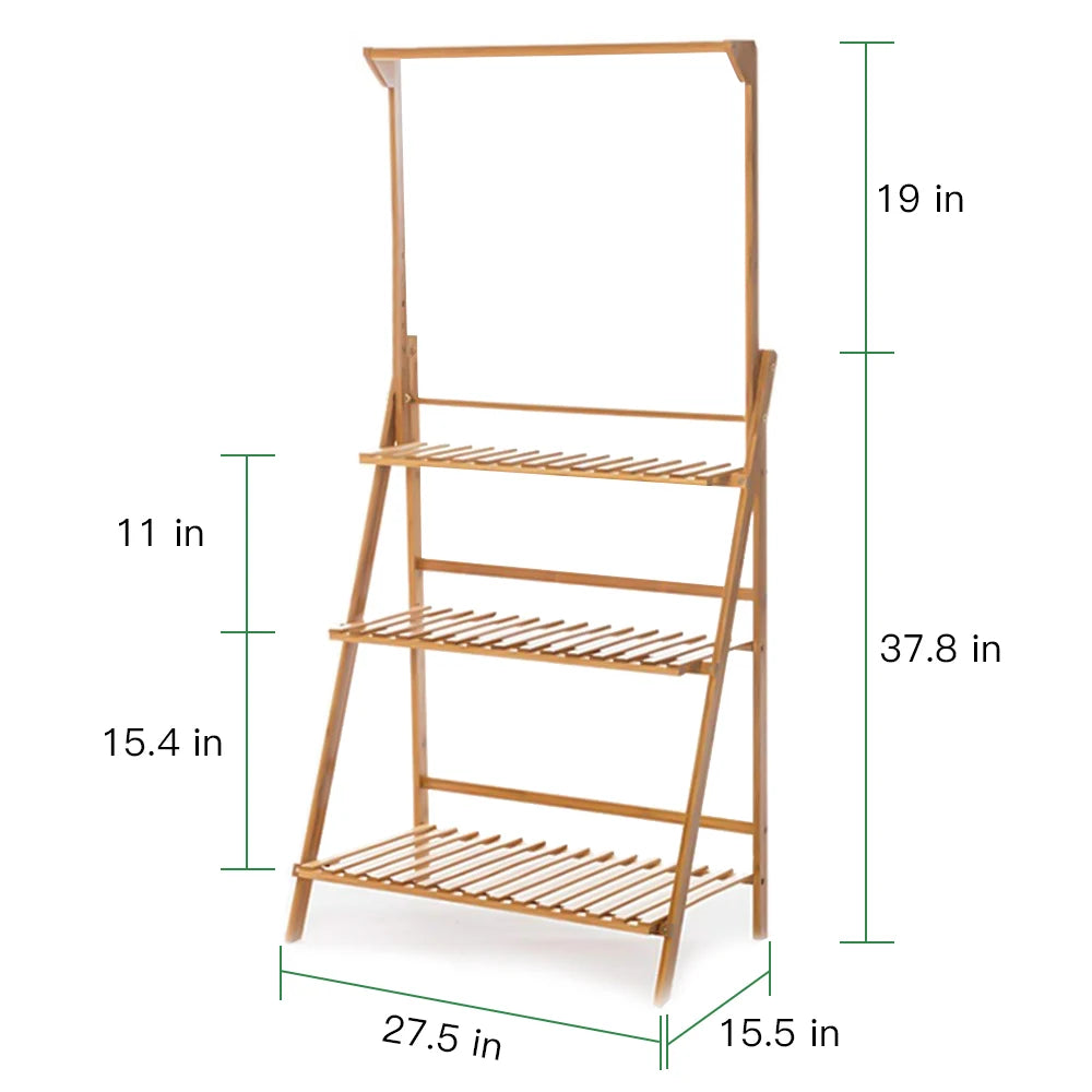 3 Tier Folding Bamboo Plant Stand Indoor Outdoor Multi Use Rack
