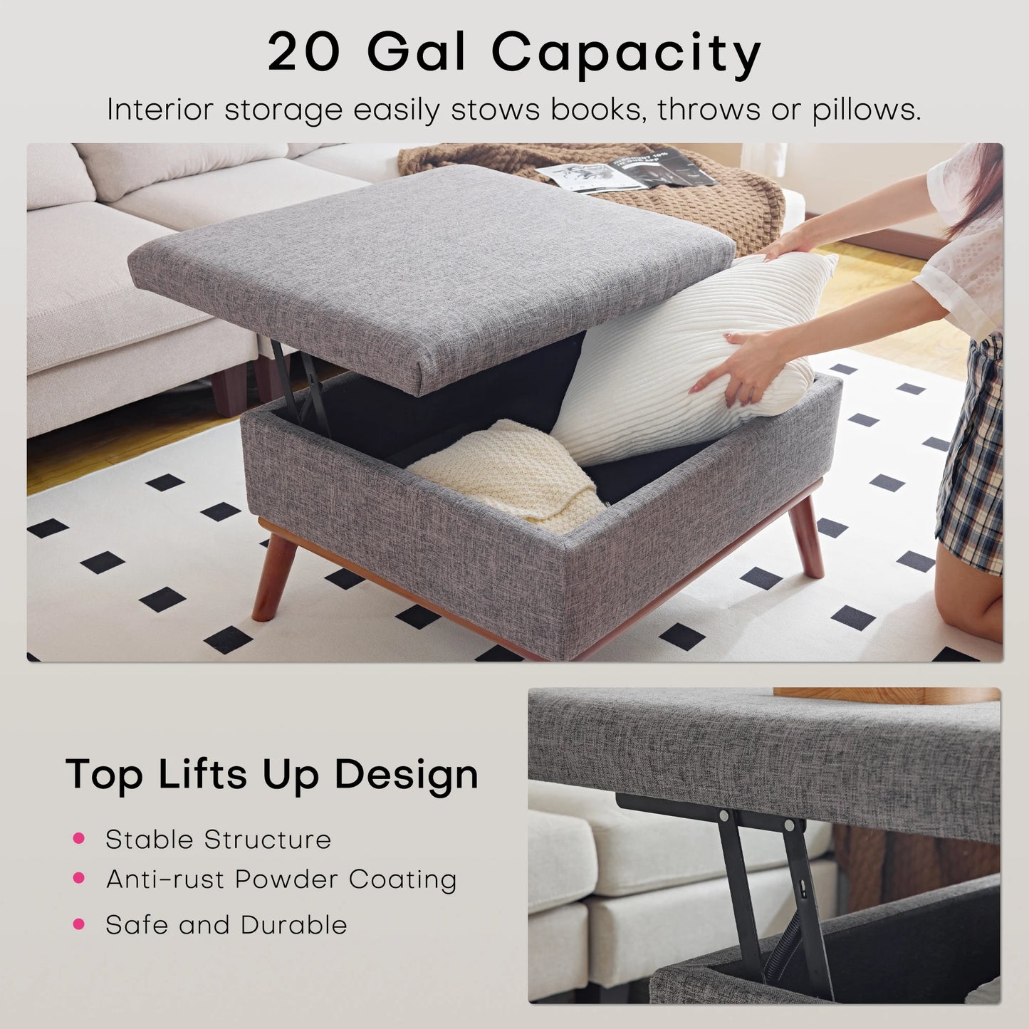 Large Storage Ottoman Coffee Table Lift Top Modern Living Room Furniture