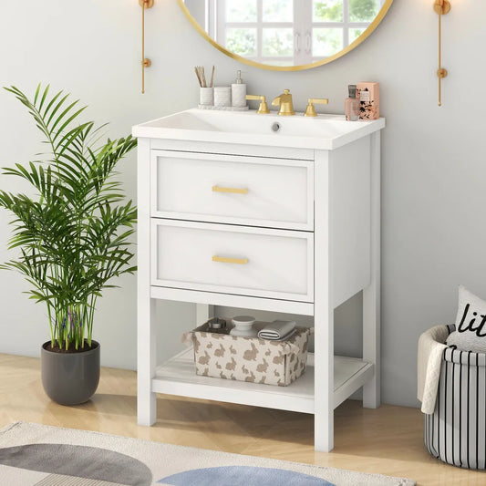 24 Inch Bathroom Vanity Modern Storage Cabinet with Sink and Drawers