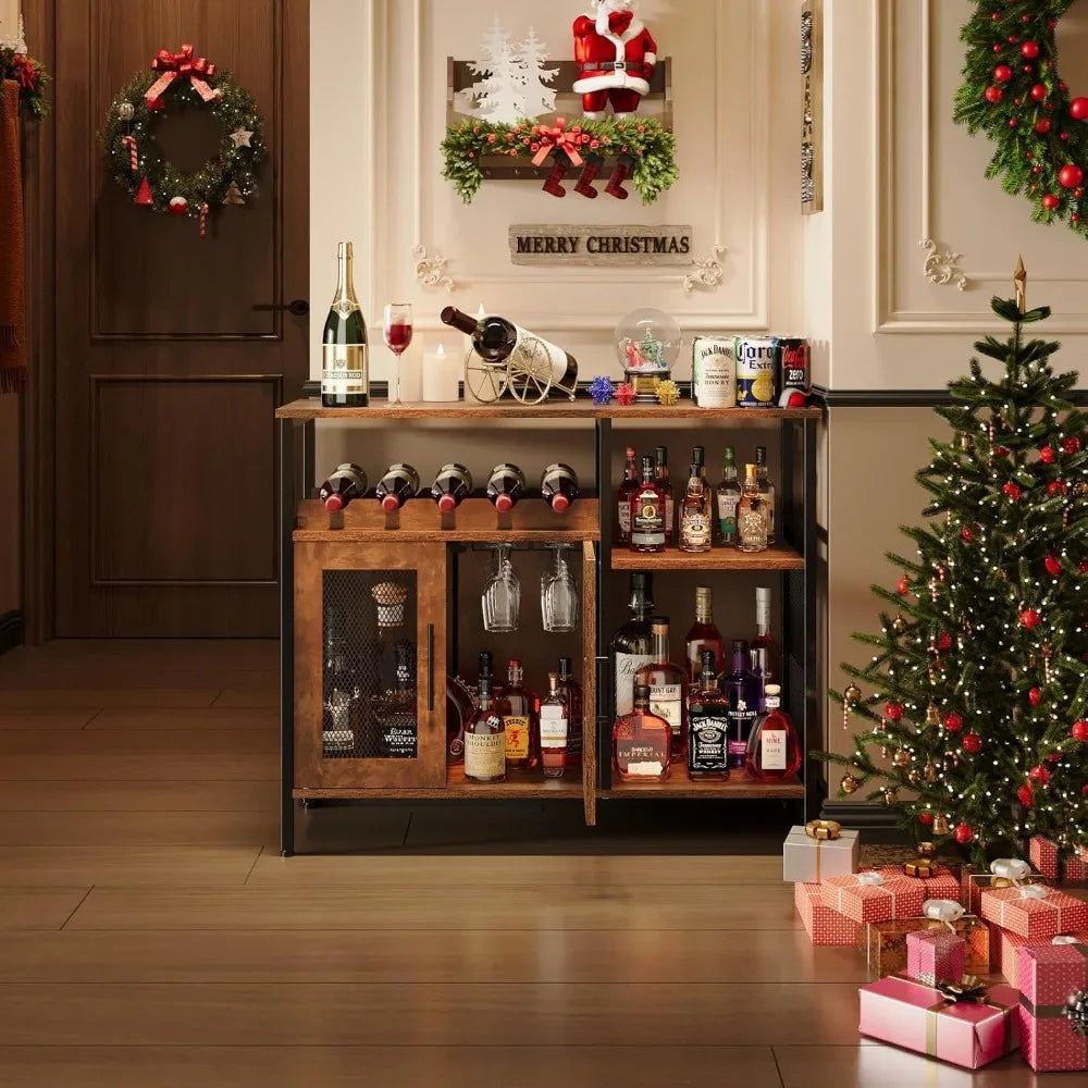 Wine Bar Rack Cabinet with Detachable Wine Rack Coffee Bar Cabinet