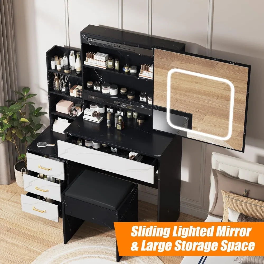 Vanity Desk with LED Mirror and Storage Makeup Dressing Table