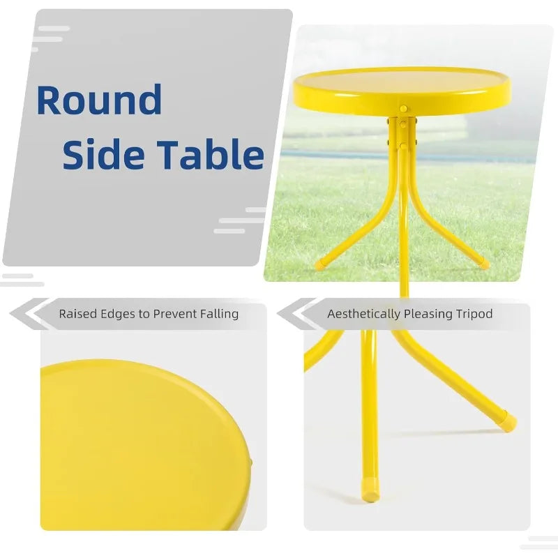 Retro Metal Patio Bistro Set 3 Pieces C-Spring Chairs Side Table