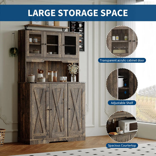 Pantry Cabinet with Charging Station 70.5" Tall Kitchen Hutch Storage