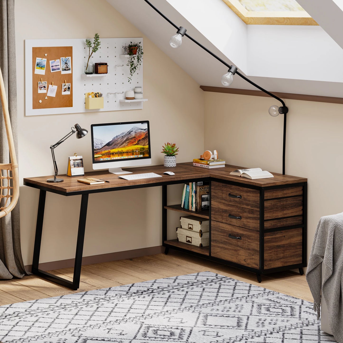 Ljustra L-Shaped Computer Desk with 3 Drawers Reversible Corner Desk