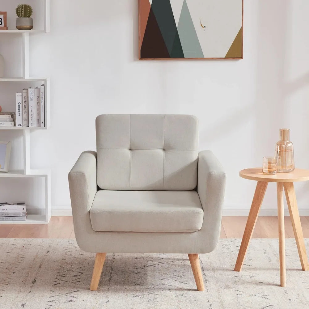 Linen Accent Chair Mid Century Modern Upholstered Reading Comfy Chair