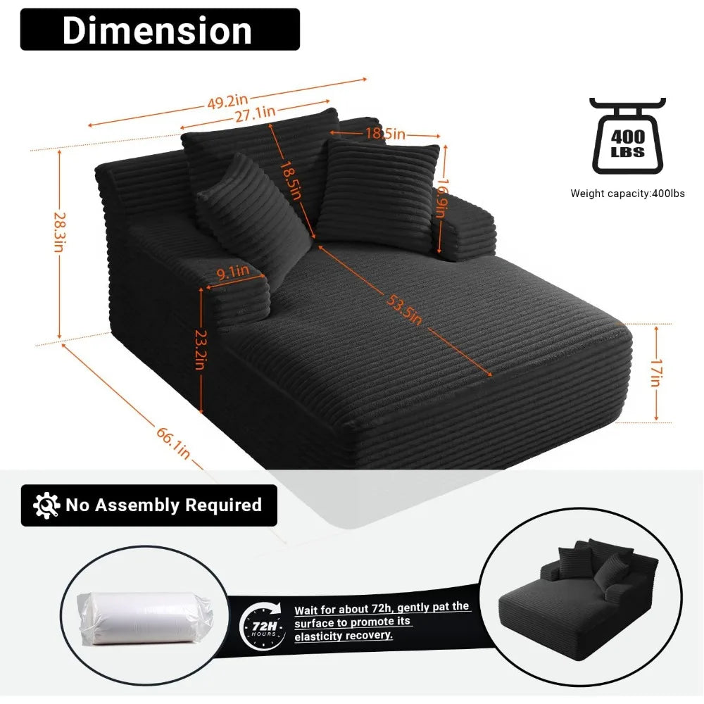 Ljustra 50 Inch Oversized Chaise Lounge Chair Indoor Sofa Bed with Pillows