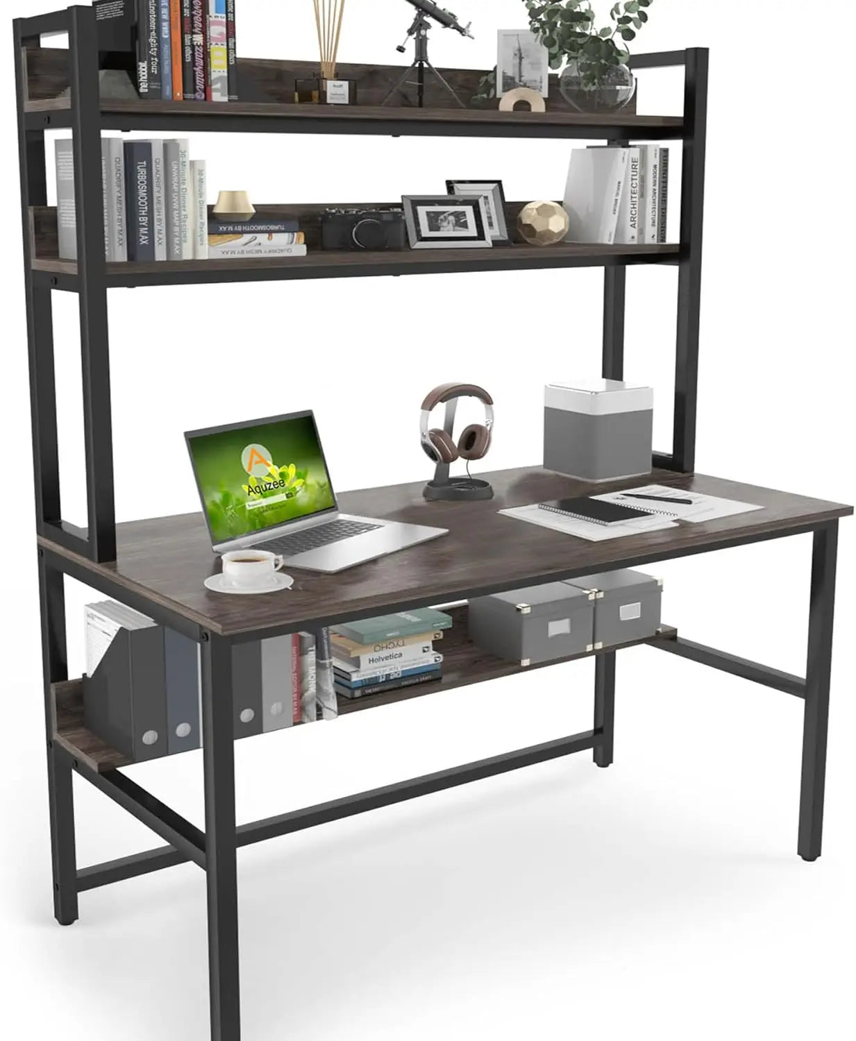Computer Desk with Shelves 47" W Home Office Study Table Modern Design