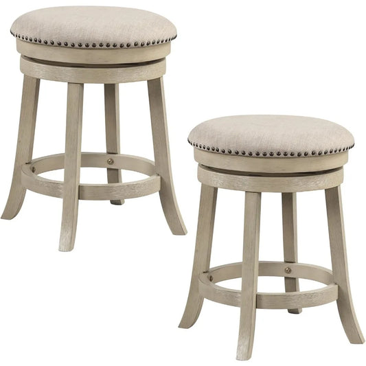 360 Swivel Bar Stools Set of 2 Upholstered Round Wooden Frame Stools