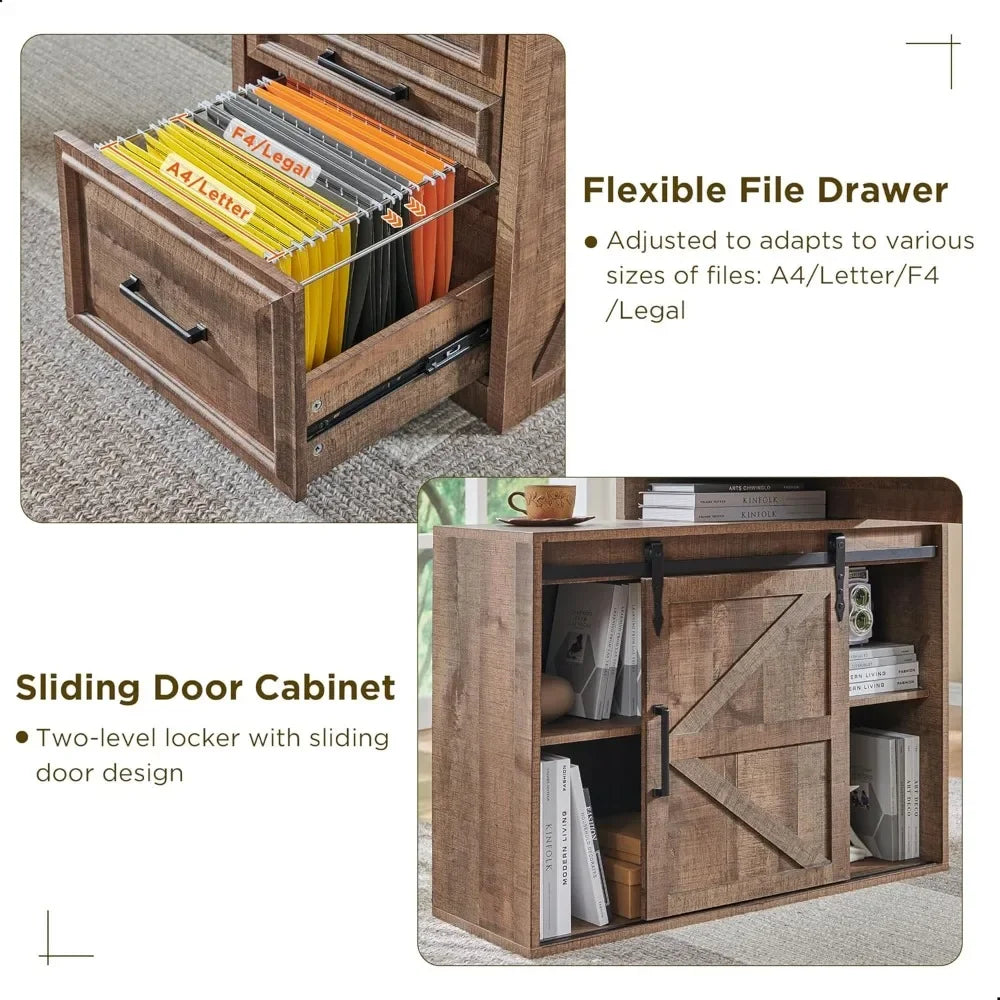 Modern Farmhouse Home Office Desk with File Cabinet 67 Inch Large Workstation