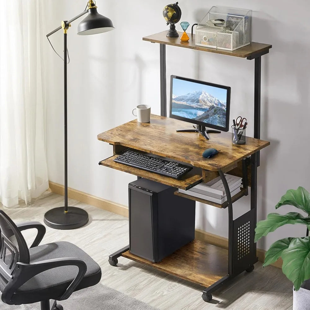 3-Tier Rolling Computer Desk Mobile Office Desk for Small Spaces