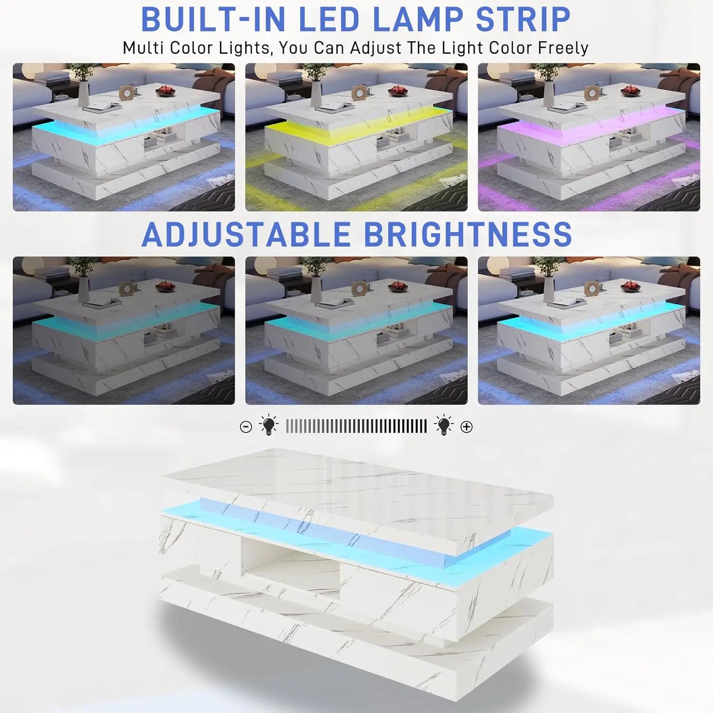 Modern High Glossy LED Coffee Table with Sliding Drawers for Living Room