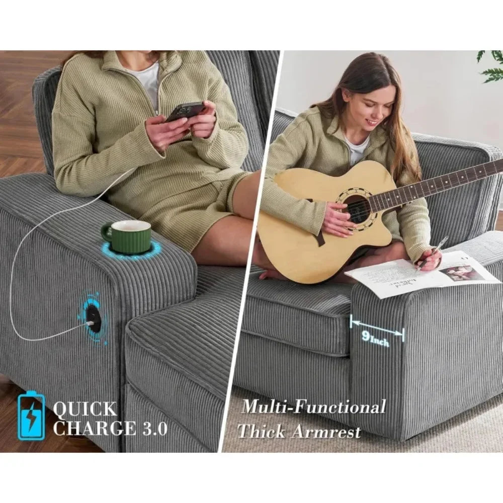 112 Inch U Shaped Sectional Sofa with USB Ports and Storage Chaise