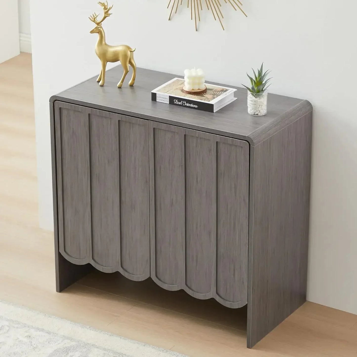 Sideboard Buffet Cabinet Set of 2 Accent Storage Cabinet Adjustable Shelves