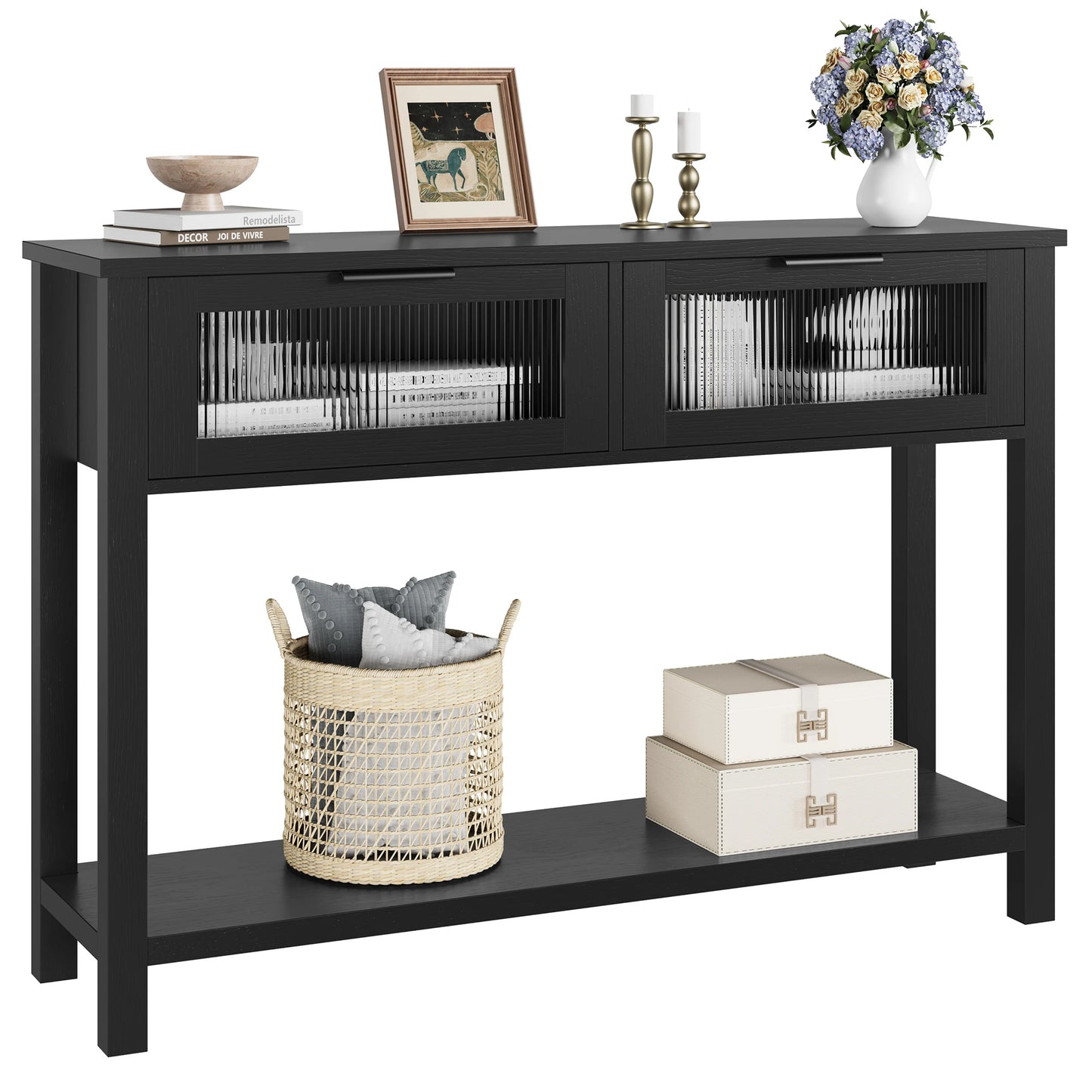Entryway Table Sofa Table with Glass Drawers Console Table for Living Room