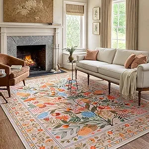 Large Botanical Floral Area Rug 8x10 Washable Non-Slip Soft Living Room