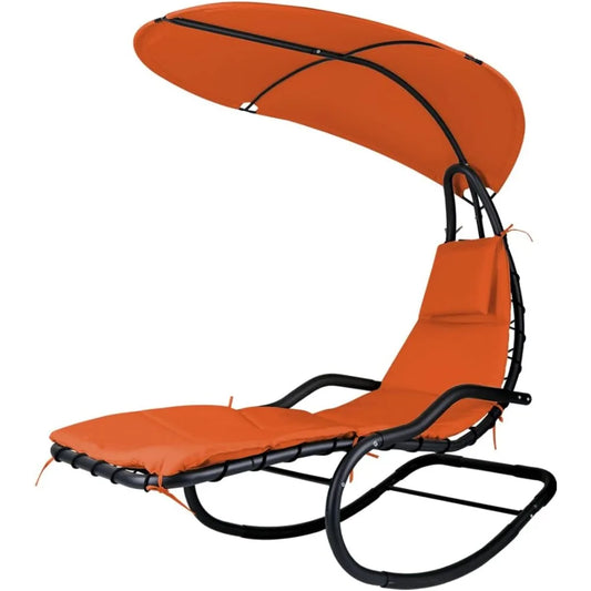 Ljustra Outdoor Hammock Rocking Chaise Lounge with Canopy and Cushion