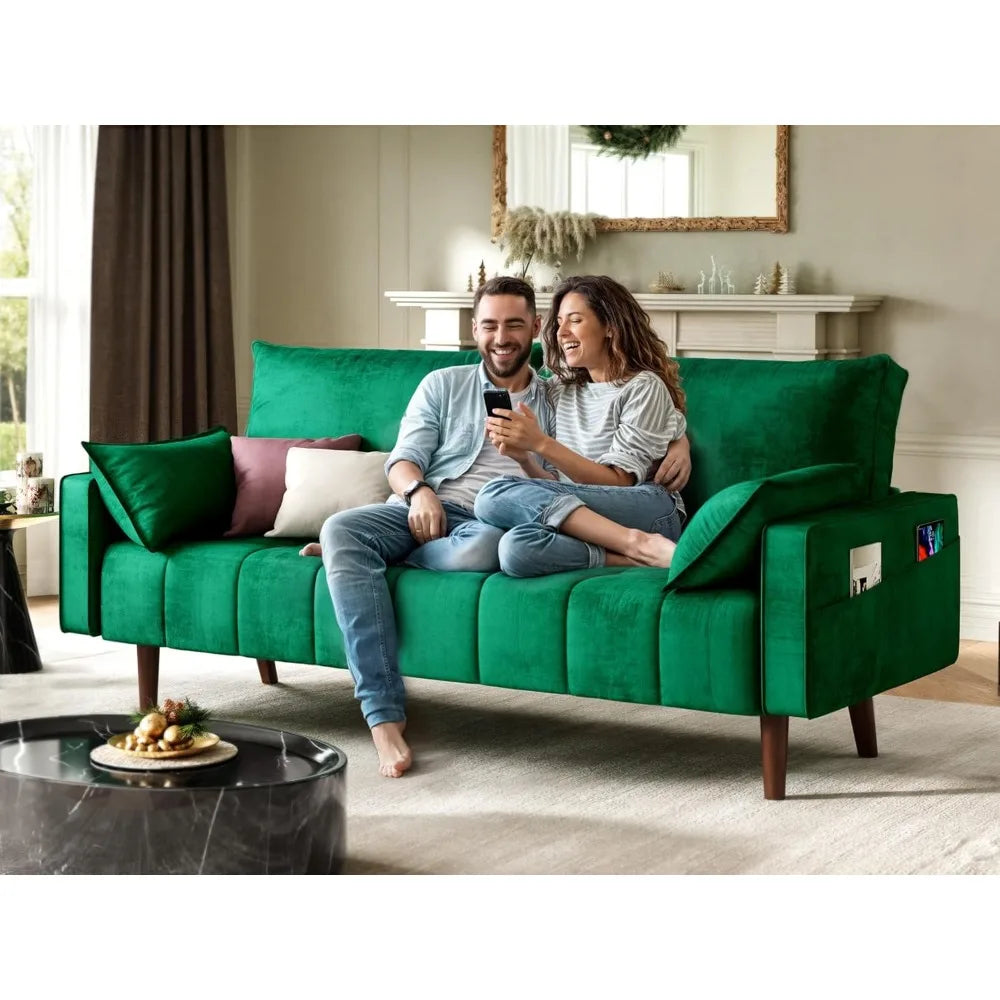 Ljustra 67" Loveseat Sofa Velvet Couch with Pillows & Storage