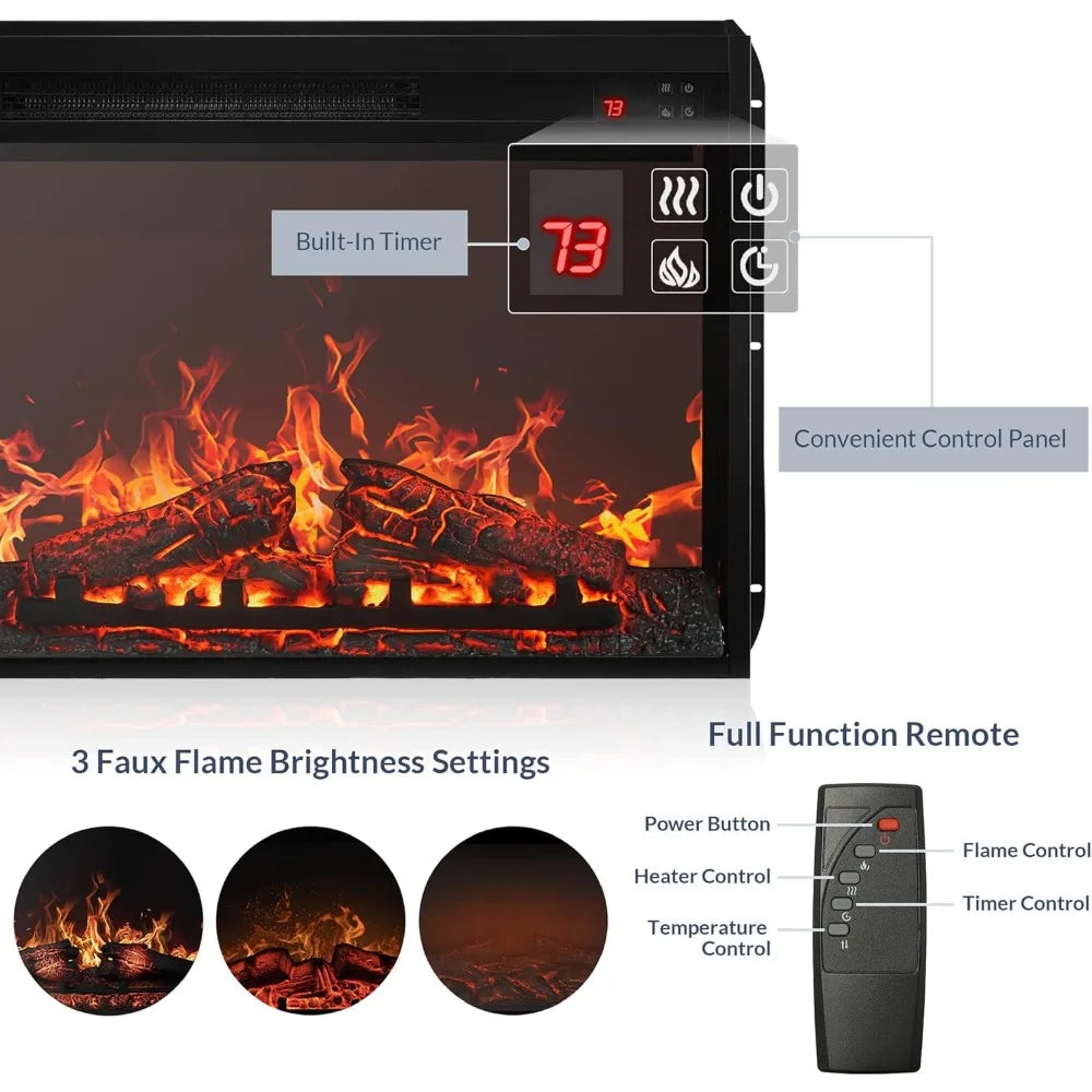 Rustic 58 Inch TV Stand with Electric Fireplace and Sound System