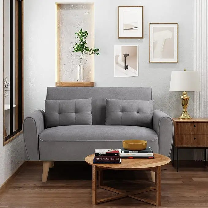 Small Modern Loveseat Sofa Mid Century Fabric Upholstered Couch