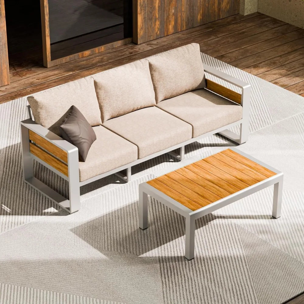 Aluminum Outdoor Coffee Table All-Weather Modern Patio Furniture