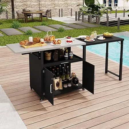 Outdoor Kitchen Island with Expandable Surfaces and Ample Storage