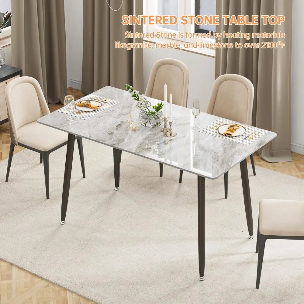 Modern Rectangular Dining Table with Sintered Stone Top for 4 People
