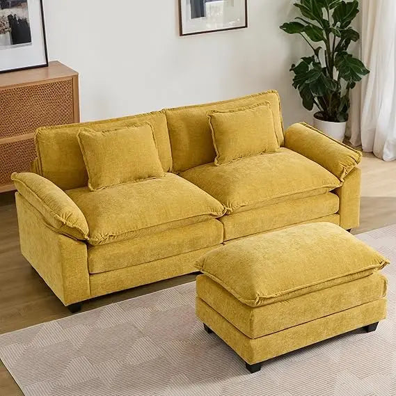 Modular L-Shape Chenille Sectional Sofa Couch w/ Ottoman Pillows for Living Room