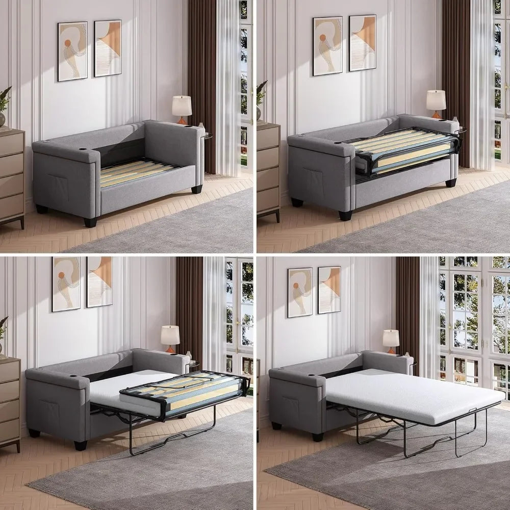 Ljustra Pull Out Sofa Bed 2 in 1 LED Sleeper Couch USB Cup Holder