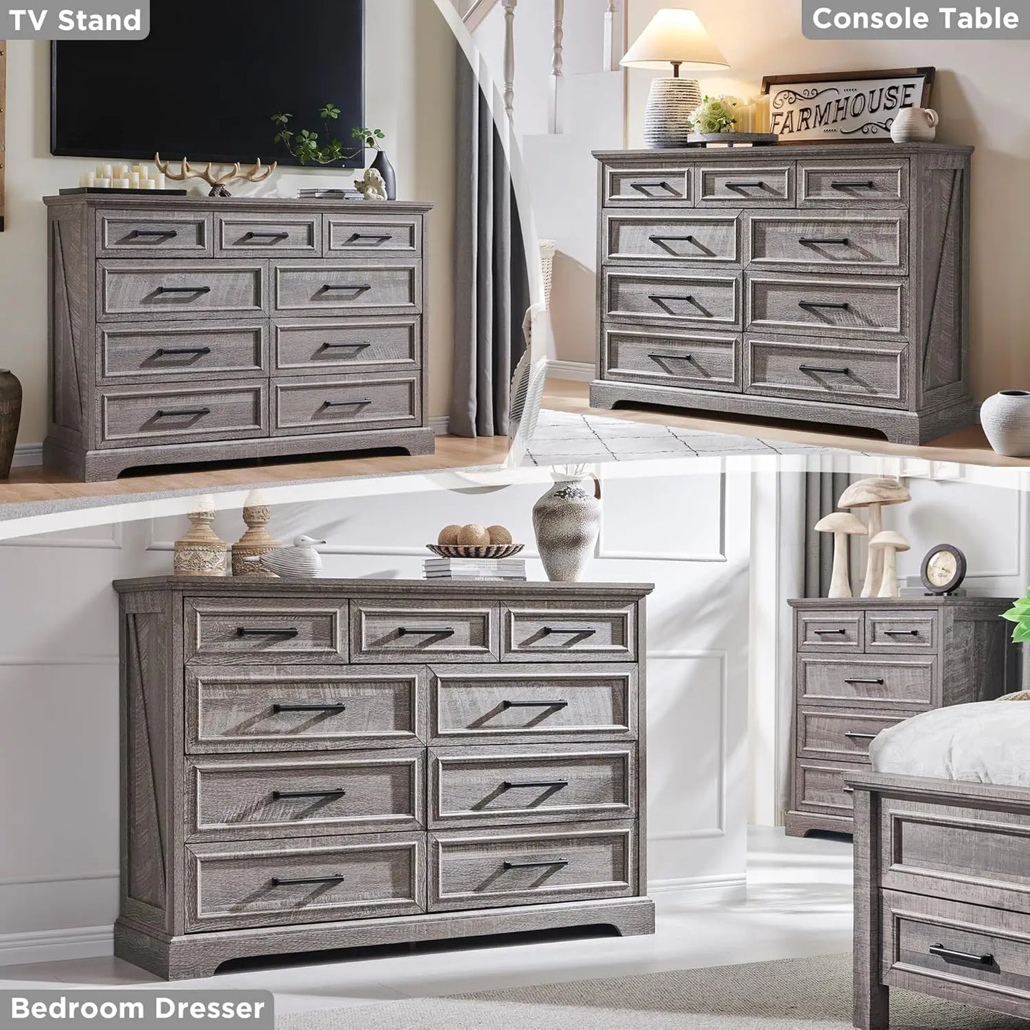 **** Farmhouse 9 Drawer Dresser Tall Modern Bedroom Storage Furniture