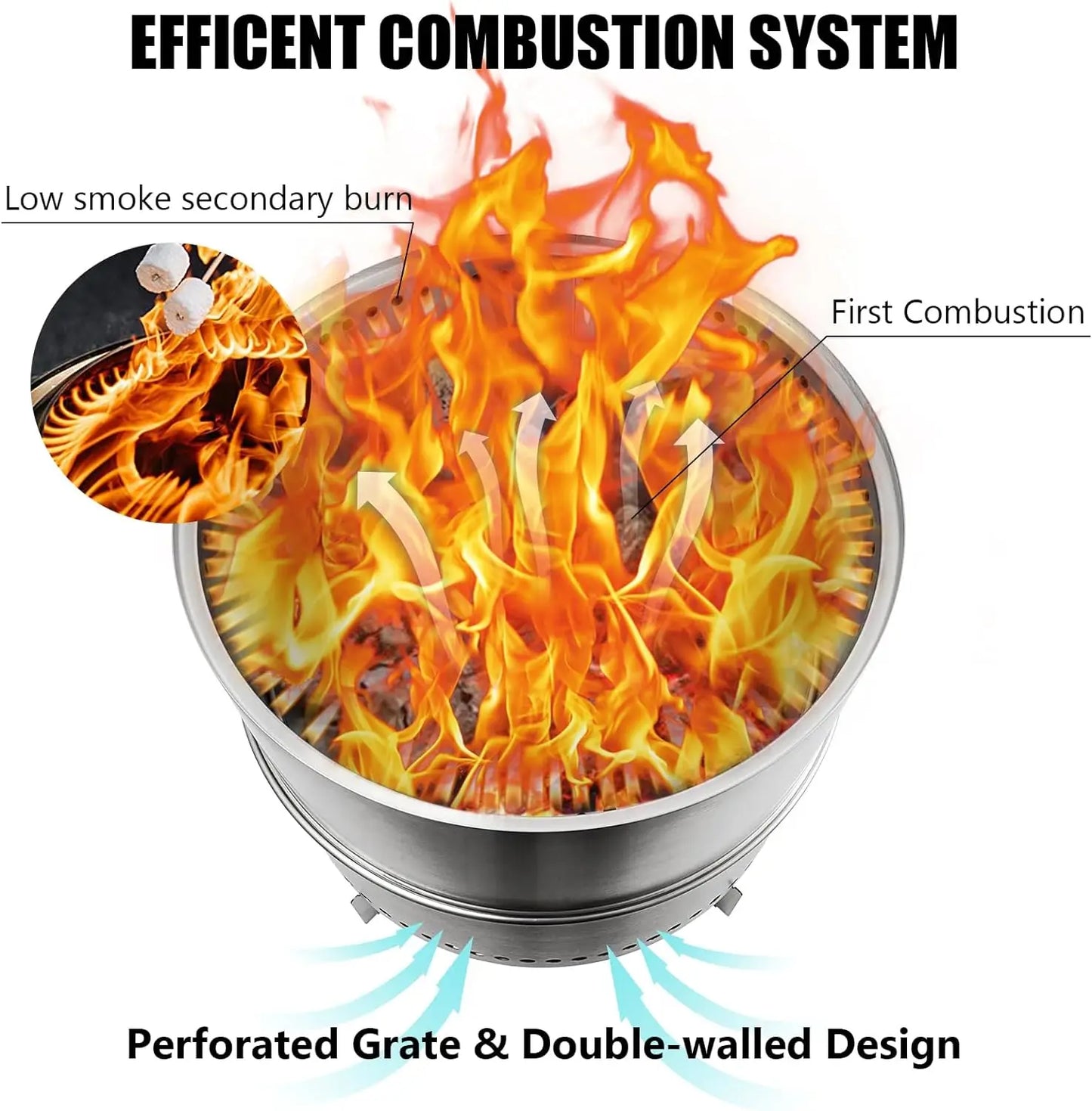 19 Inch Smokeless Fire Pit Stainless Steel Wood Burning Outdoor Fireplace