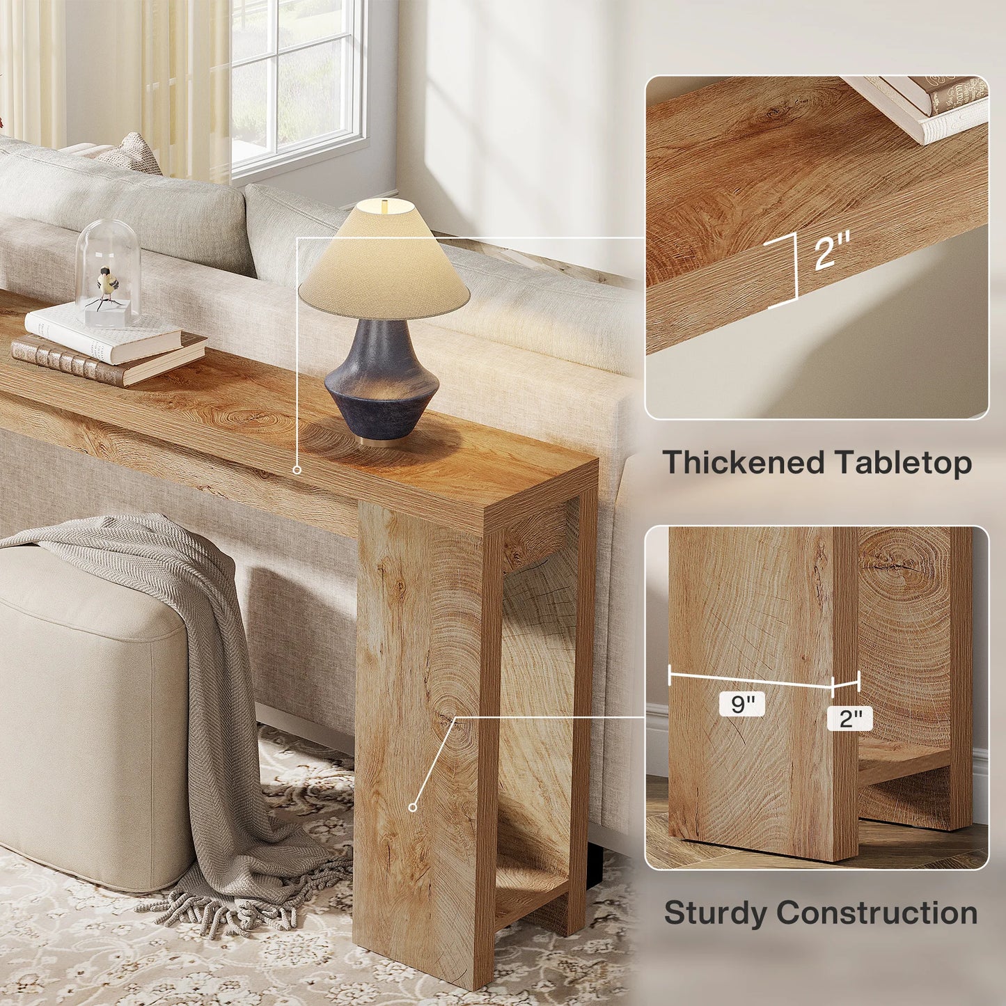 Ljustra 63 Inch Farmhouse Console Table Wooden Sofa Table Entryway Hallway