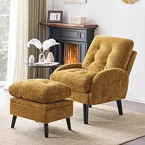 Accent Chair with Ottoman Adjustable Backrest Storage Comfy Armchair