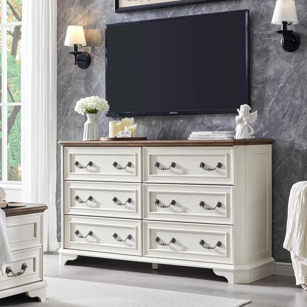 Farmhouse 6 Drawer Dresser Rustic Chest Storage Organizer for Bedroom