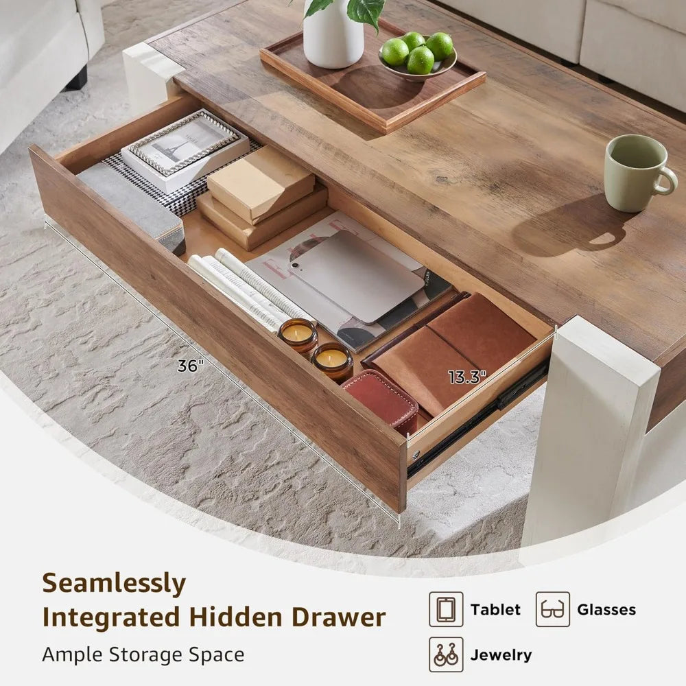 Farmhouse Coffee Table with Hidden Storage Modern Rustic Center Table