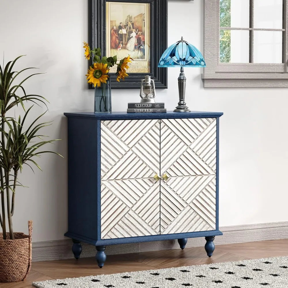 Antique Wood Carved Accent Cabinet Rustic Sideboard Buffet Storage