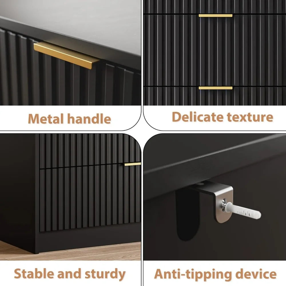 Black Dresser 9 Drawer Modern Chest of Drawers for Bedroom Living Room