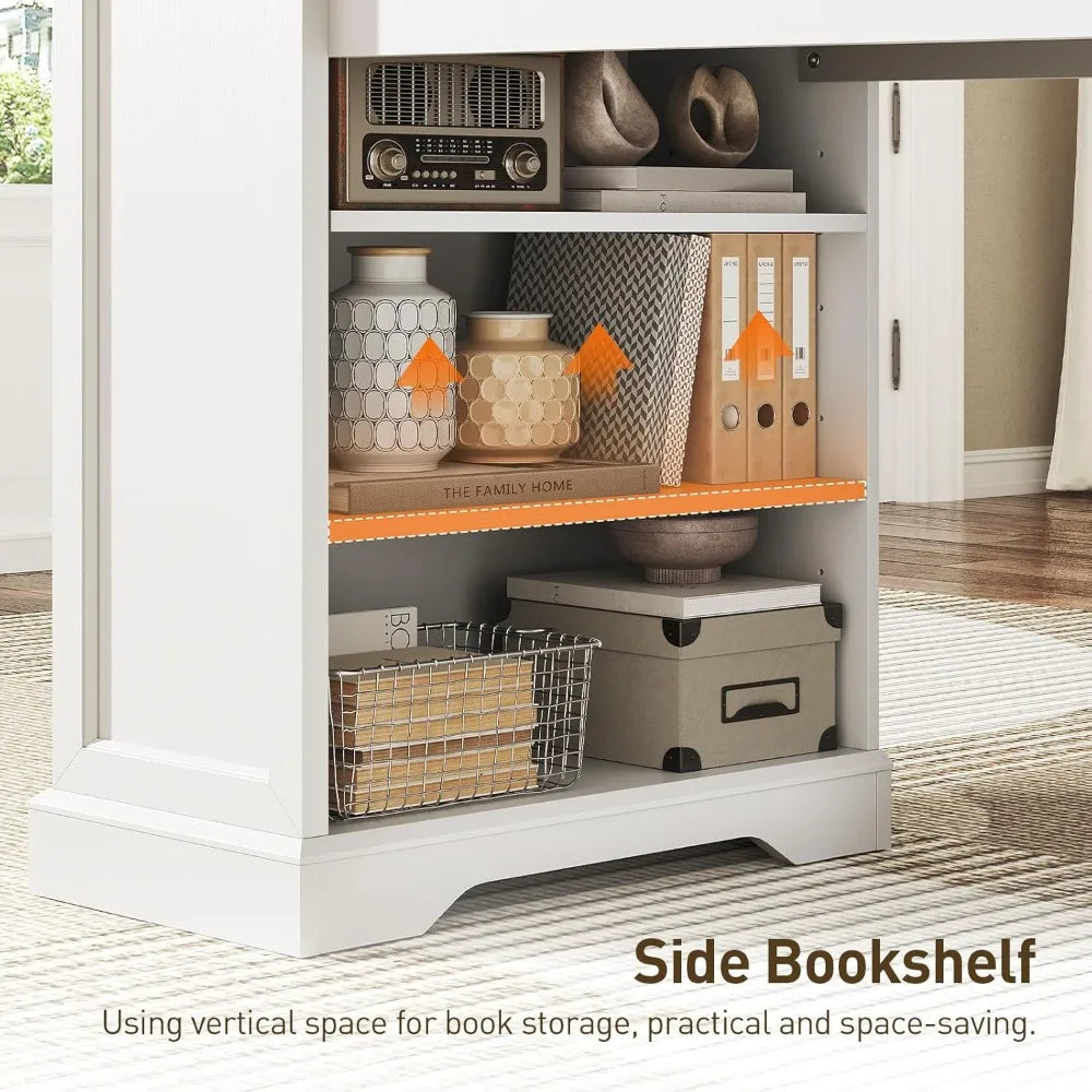 55 Inch Farmhouse Executive Desk with Drawers and Monitor Stand