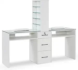Double Manicure Table Modern Nail Desk Beauty Salon Storage Workstation